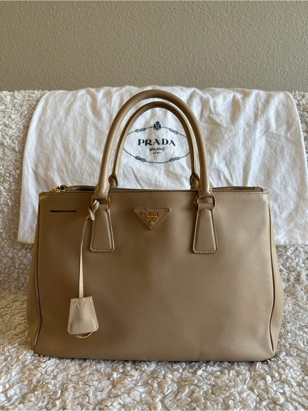 Prada Beige Saffiano Satchel with Gold Hardware - Picture 2 of 4